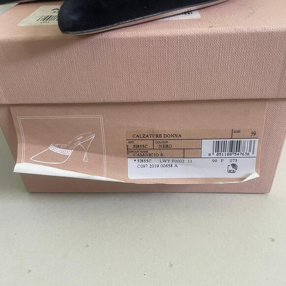 Miu Miu Crystal-Embellished Suede Heeled Mules Black 39 US 9 - Picture 9 of 11